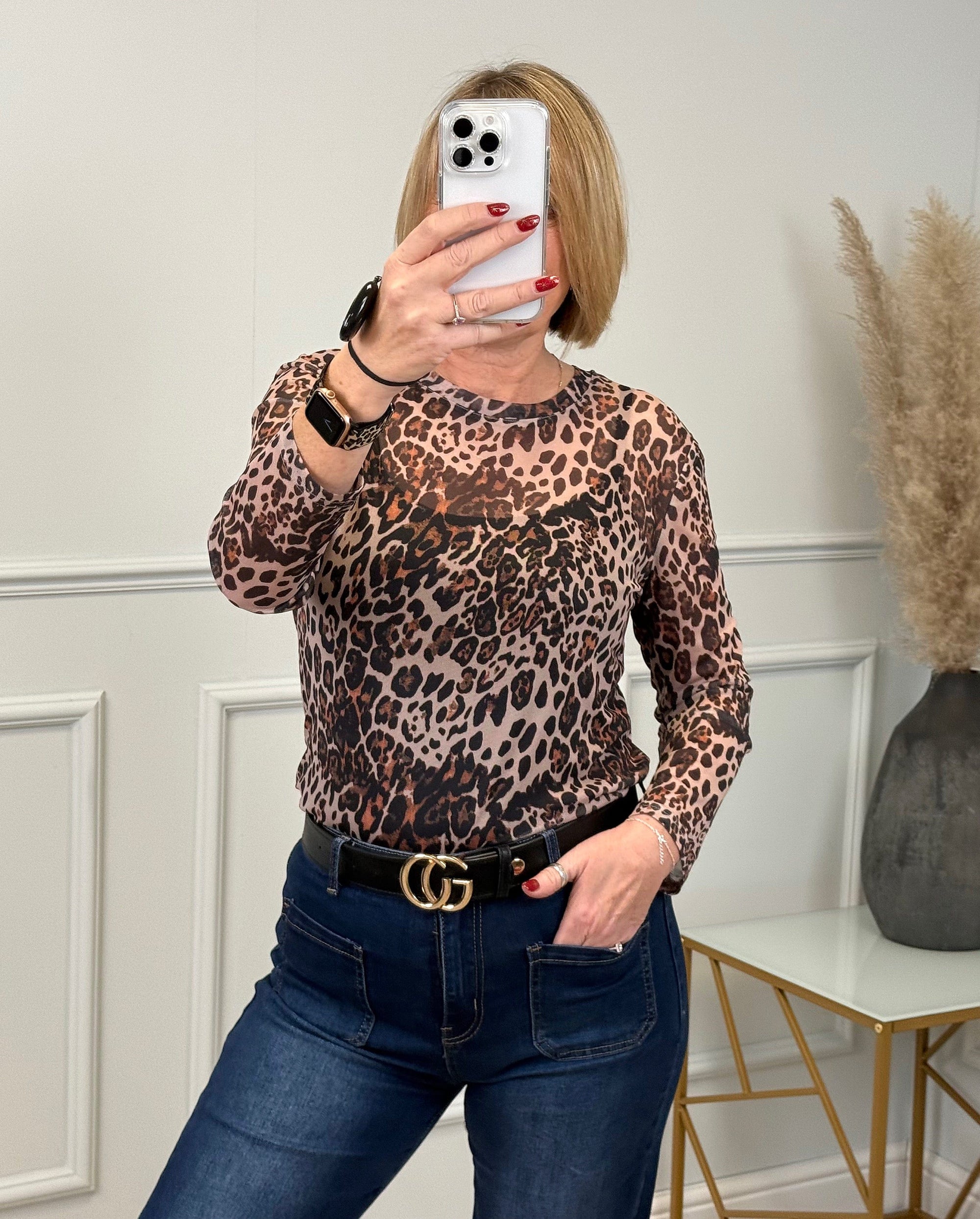 Carissa Leopard Mesh Top 8-18 Natural