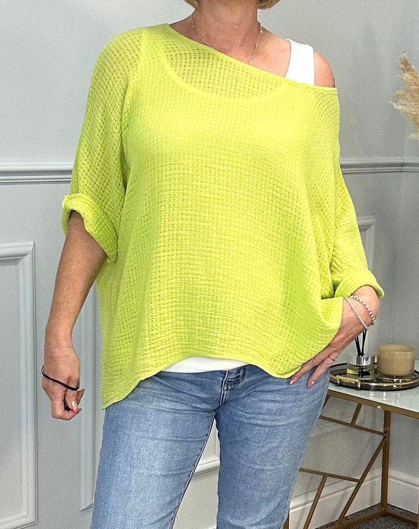 Kendal Oversized Waffle Top 10-20 Lime