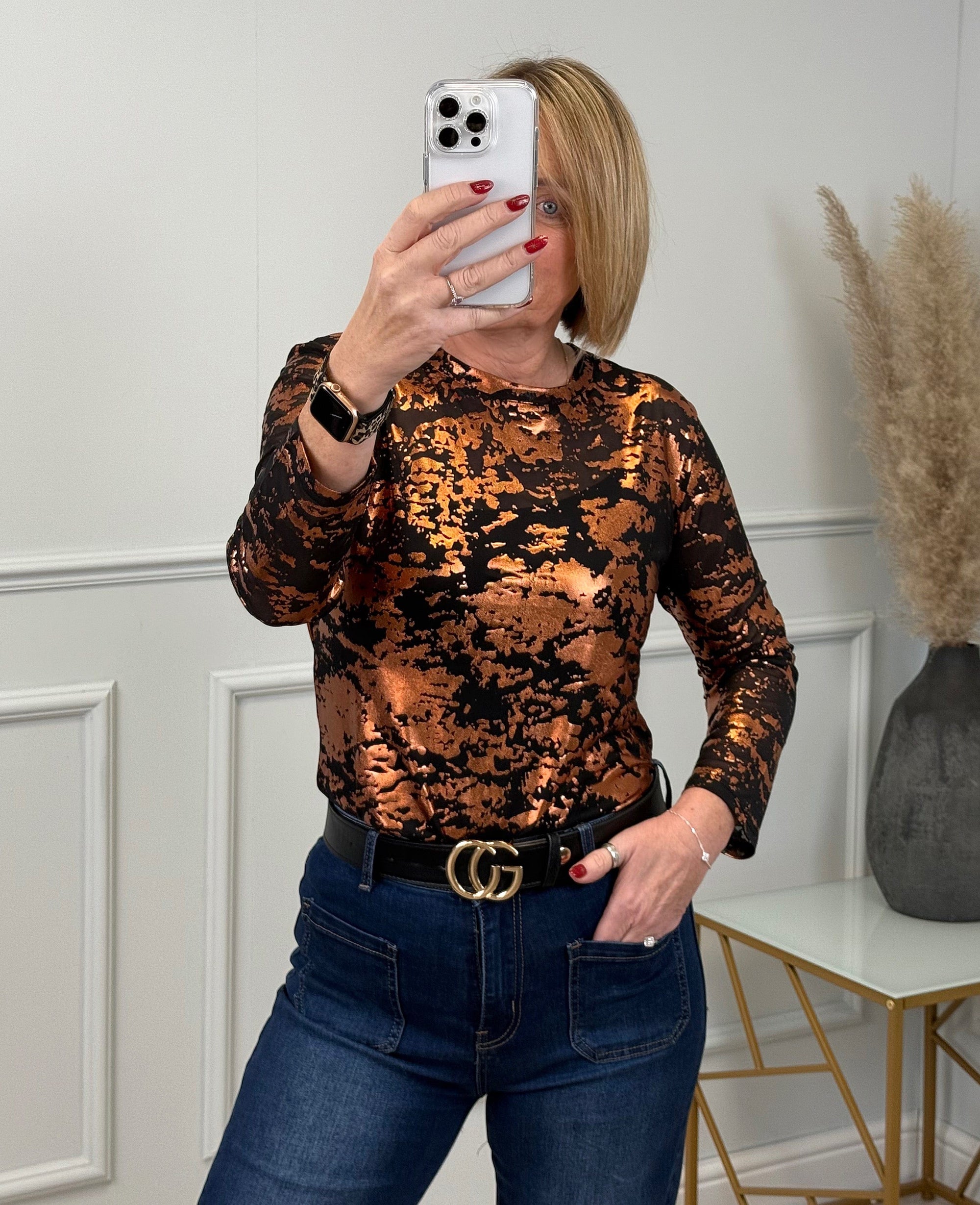 Carissa Metallic Mesh Top 8-16 Copper