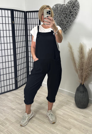 Nina Jersey Dungarees 8-16 Black - Susie's Boutique