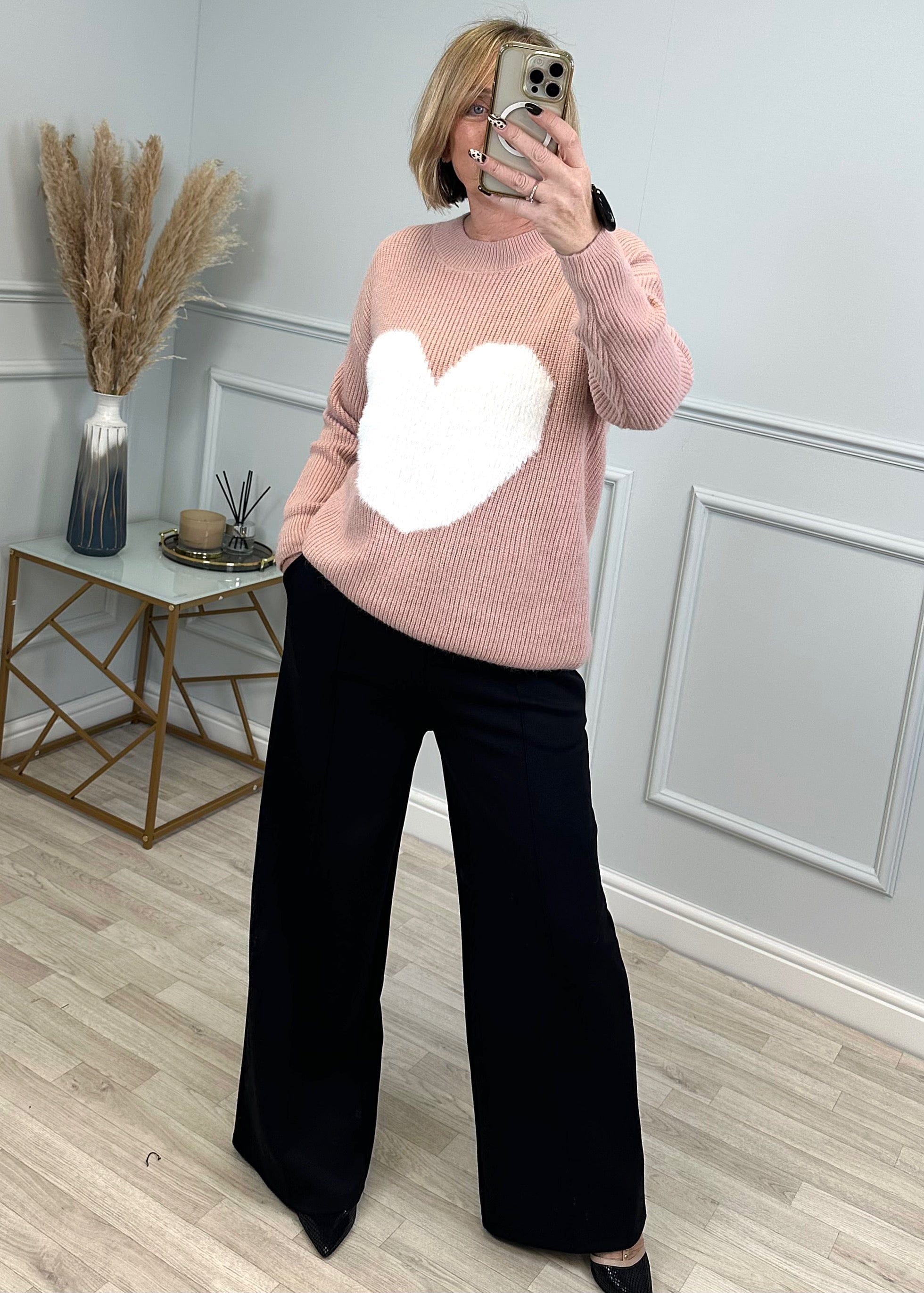 Valeria Fluffy Heart Jumper 8-18 Pink