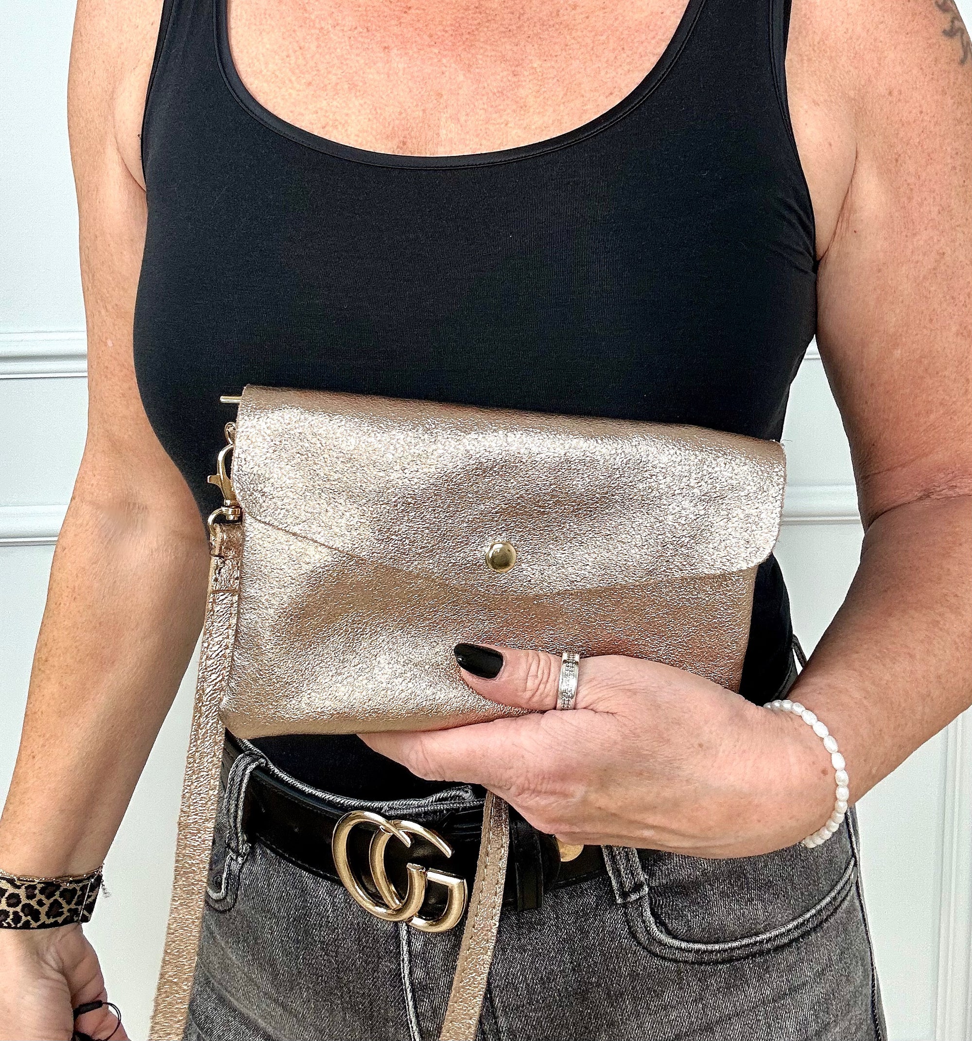 Leather Crossbody  Bag Gold - Susie's Boutique