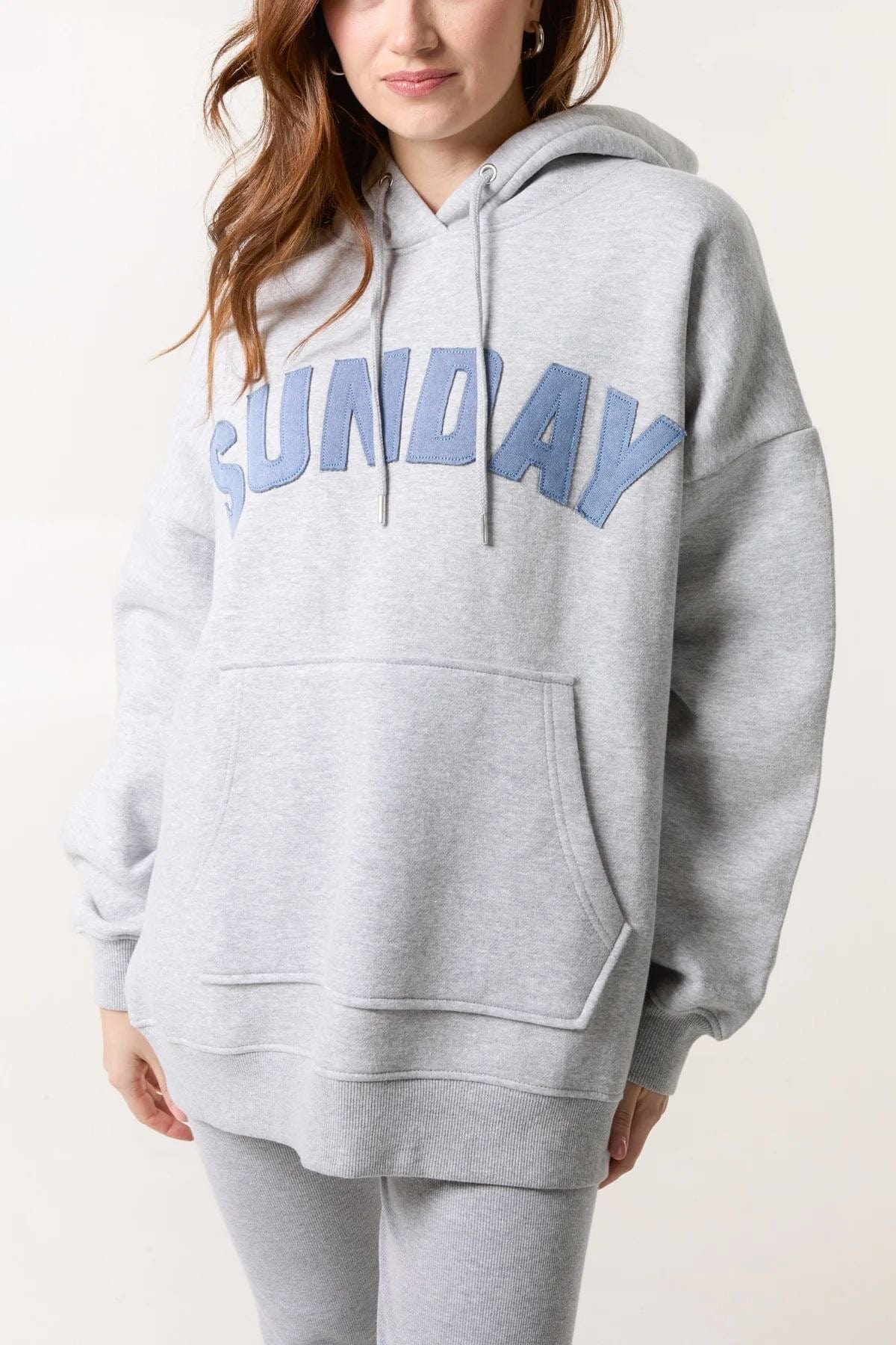 'Sunday' Denim Applique Hoodie Grey 8-22