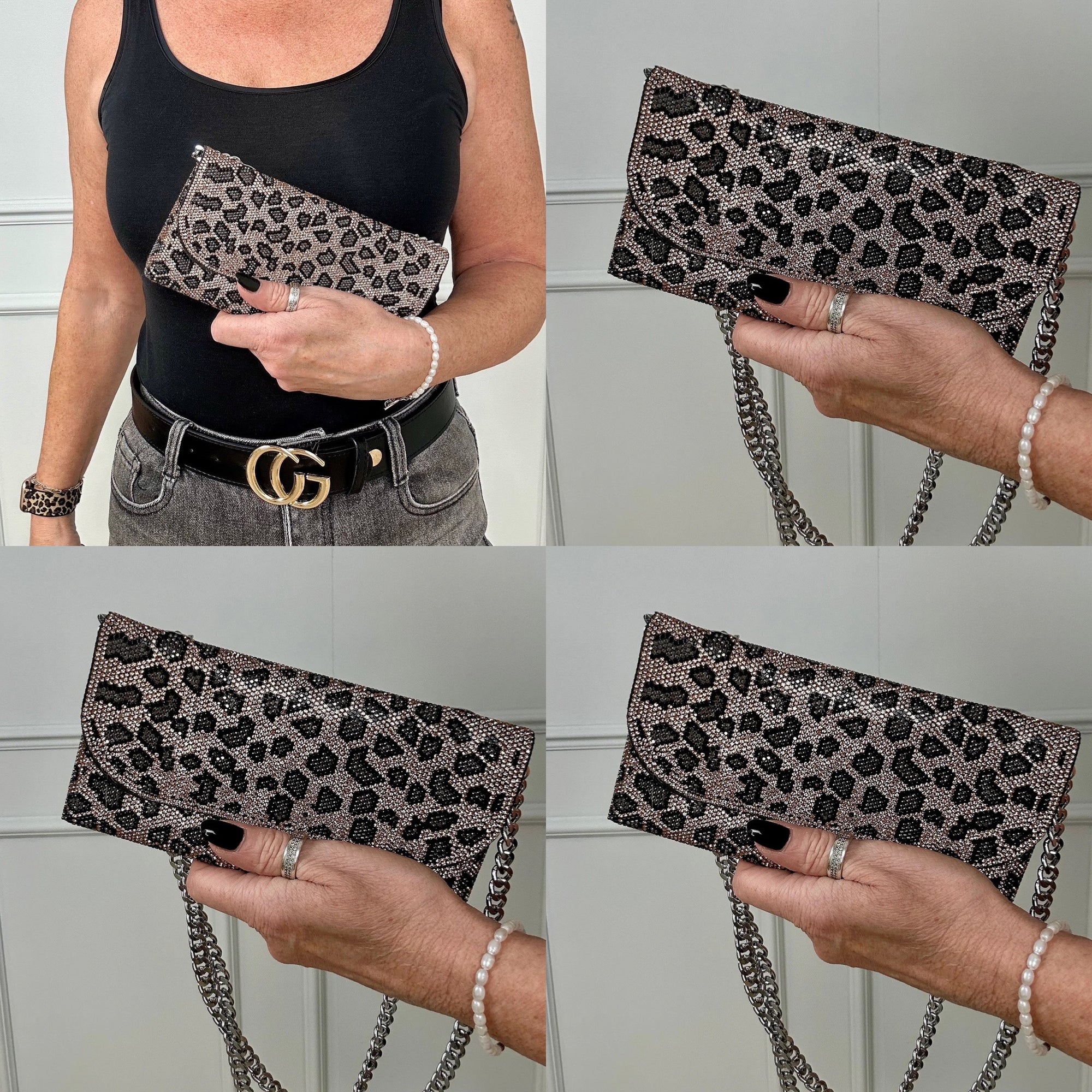 Diamante Leopard Evening Crossbody Clutch Bag - Susie's Boutique