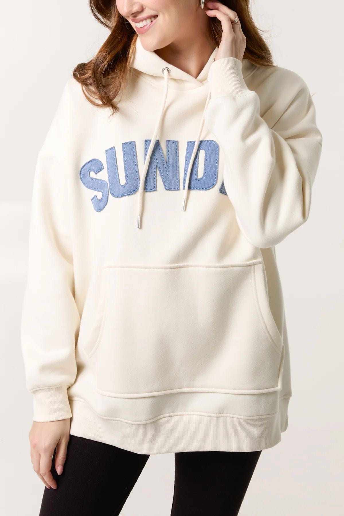 'Sunday' Denim Applique Hoodie Cream 8-22