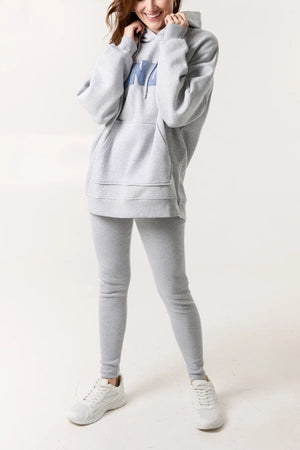 'Sunday' Denim Applique Hoodie Grey 8-22