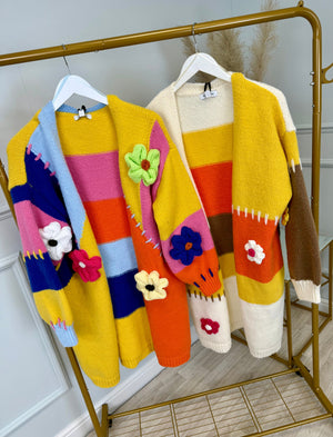 Marissa Colour Block Longline Cardigan with 3D Flowers 8-20