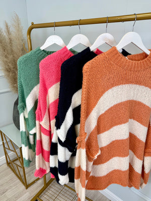 Fallon Bold Striped Oversized Knitted Jumper 10-20 Pink