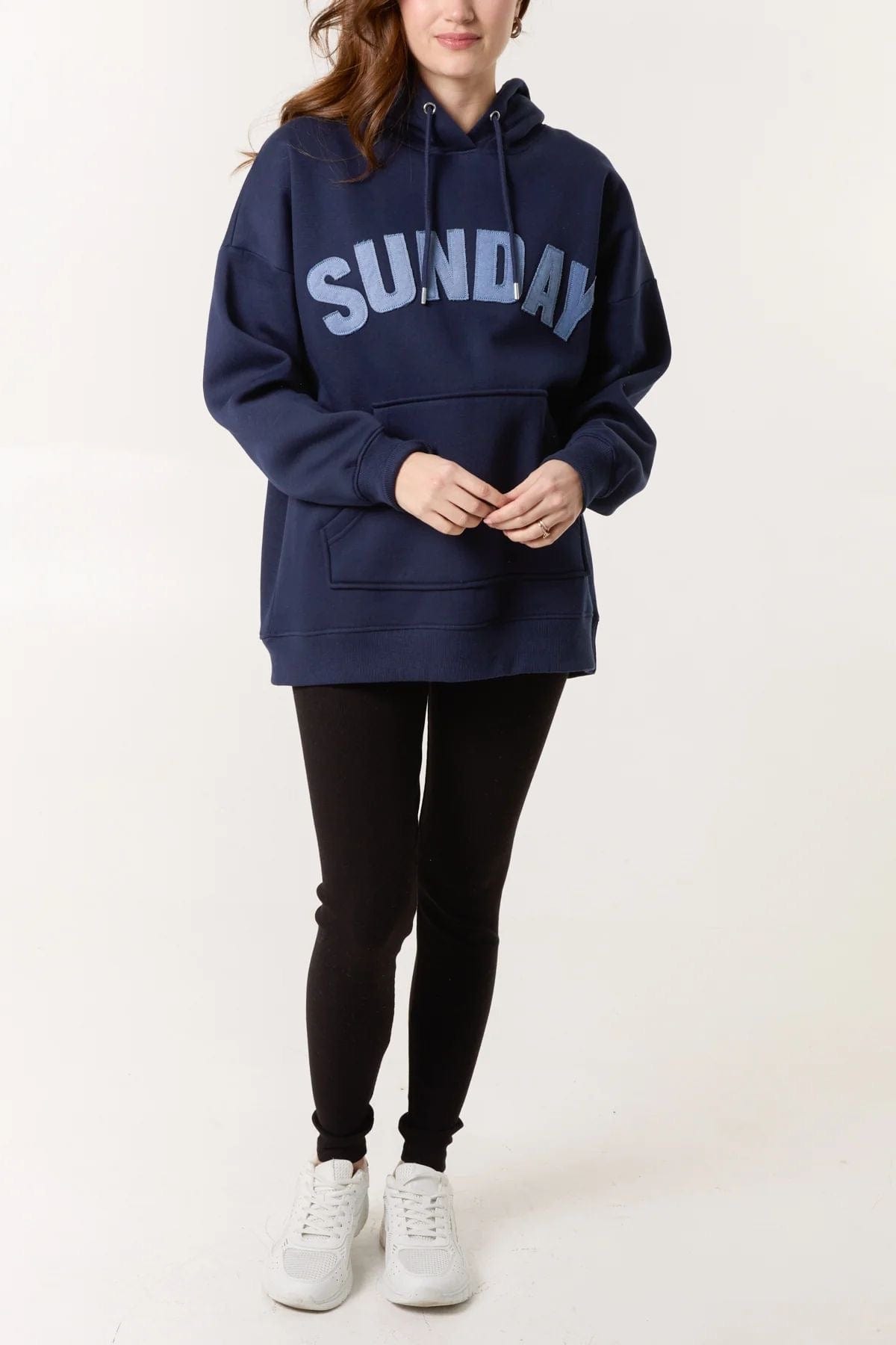 'Sunday' Denim Applique Hoodie Navy 8-22