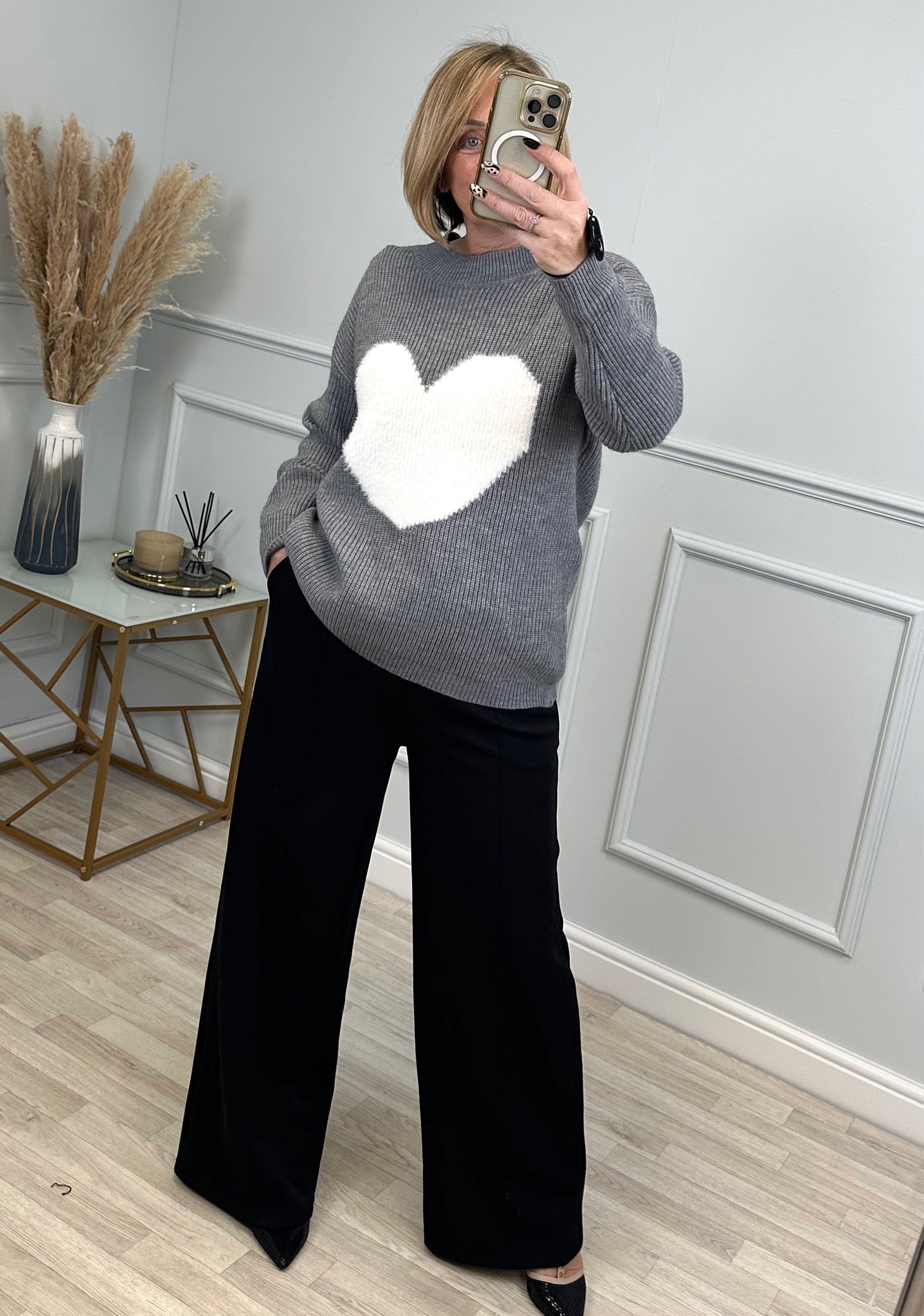 Valeria Fluffy Heart Jumper 8-18 Grey