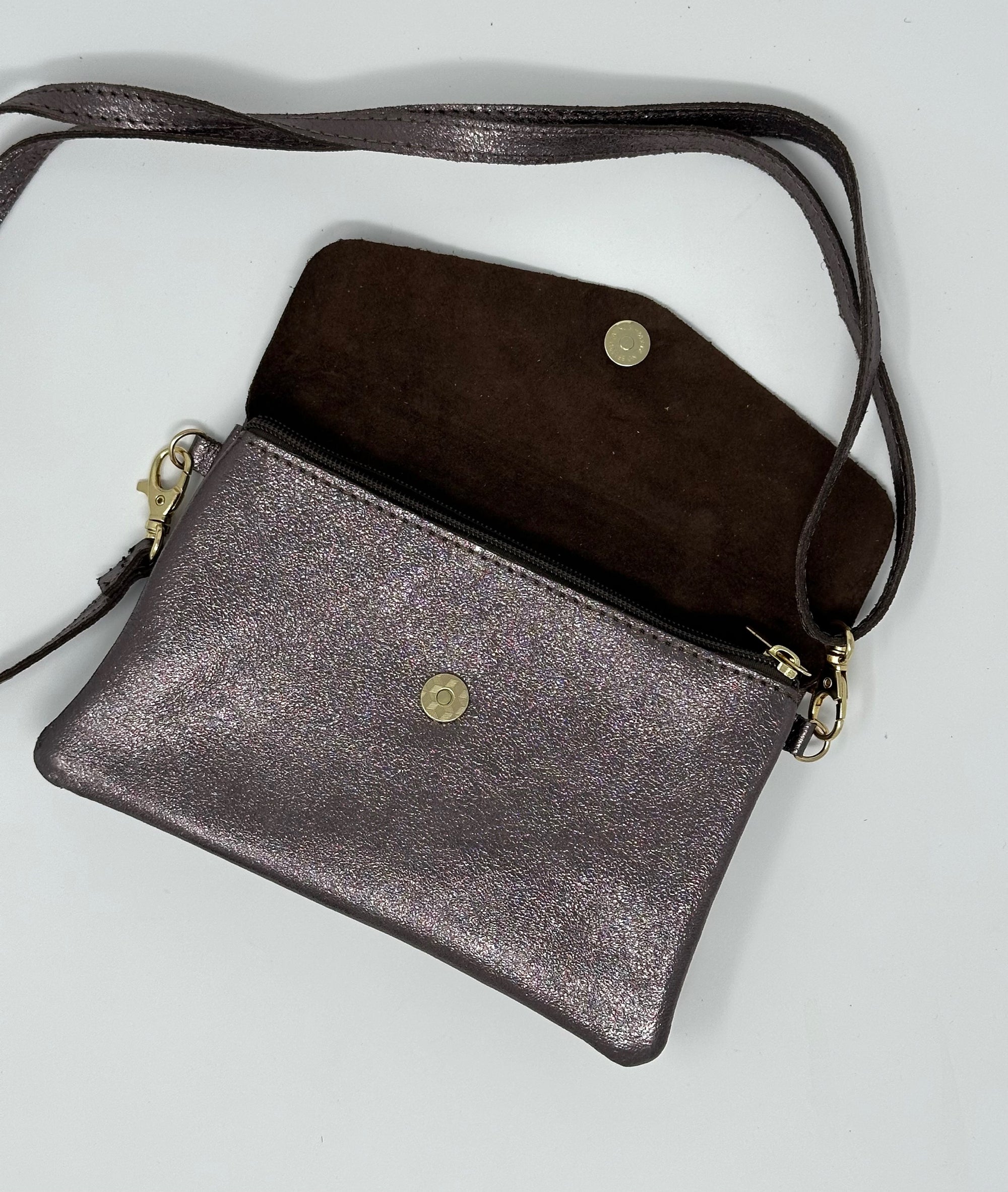 Leather Crossbody  Bag Pewter - Susie's Boutique