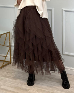 Lori Mesh Tulle Skirt 8-18 Chocolate