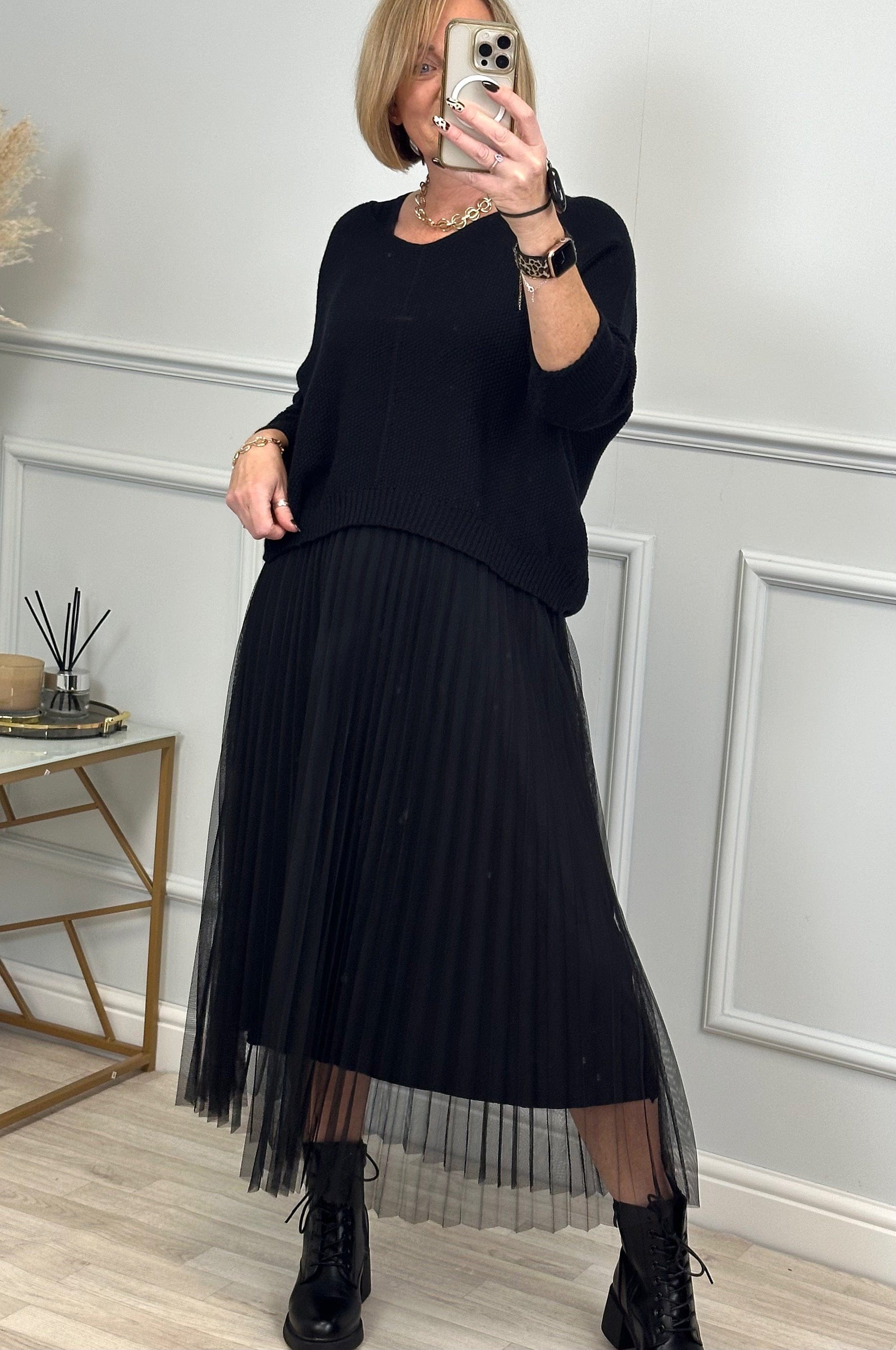 Adriana Jumper & Pleated Tulle Dress Set 8-18 Black