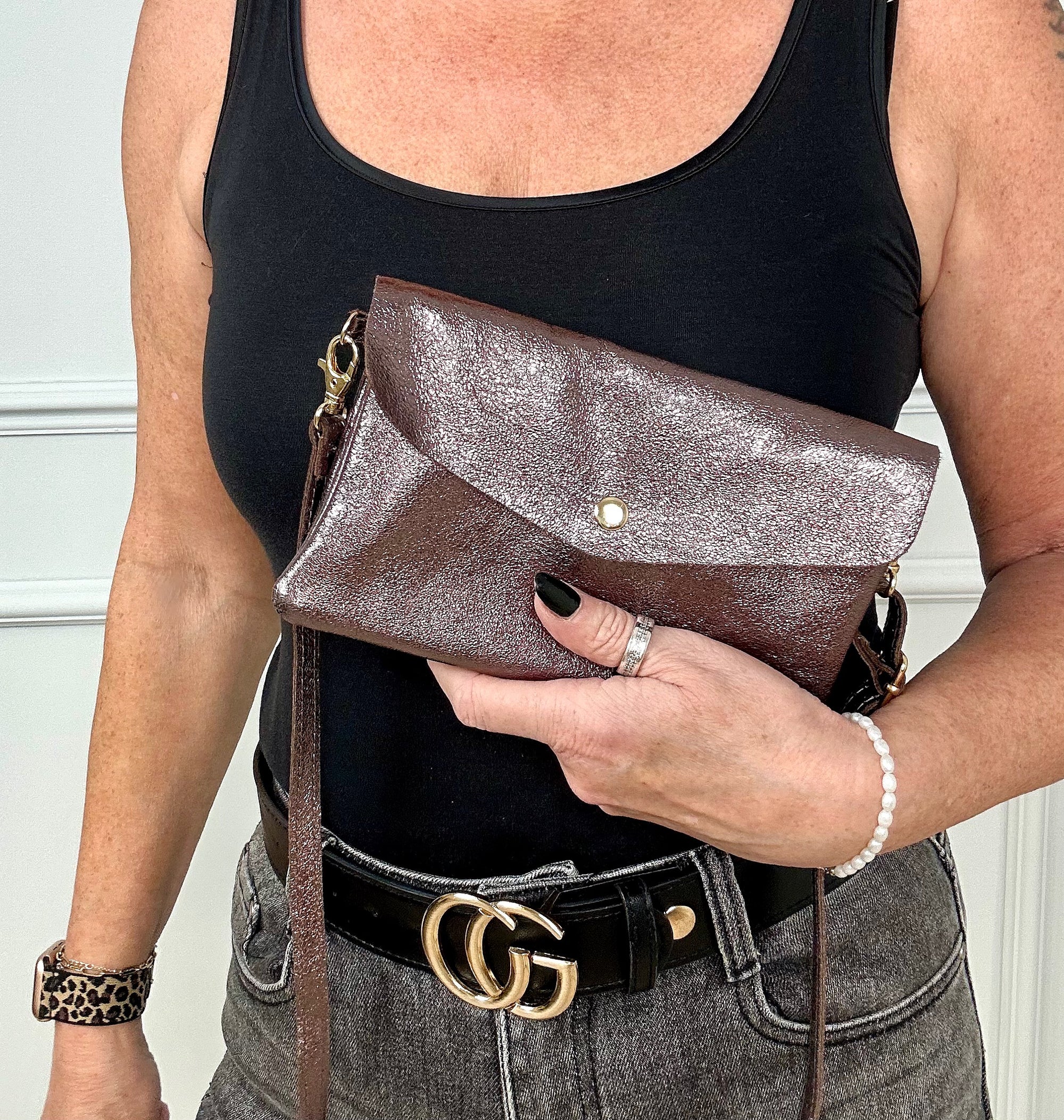 Leather Crossbody  Bag Pewter - Susie's Boutique