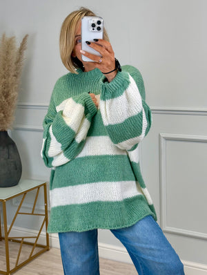 Fallon Bold Striped Oversized Knitted Jumper 10-20 Sage