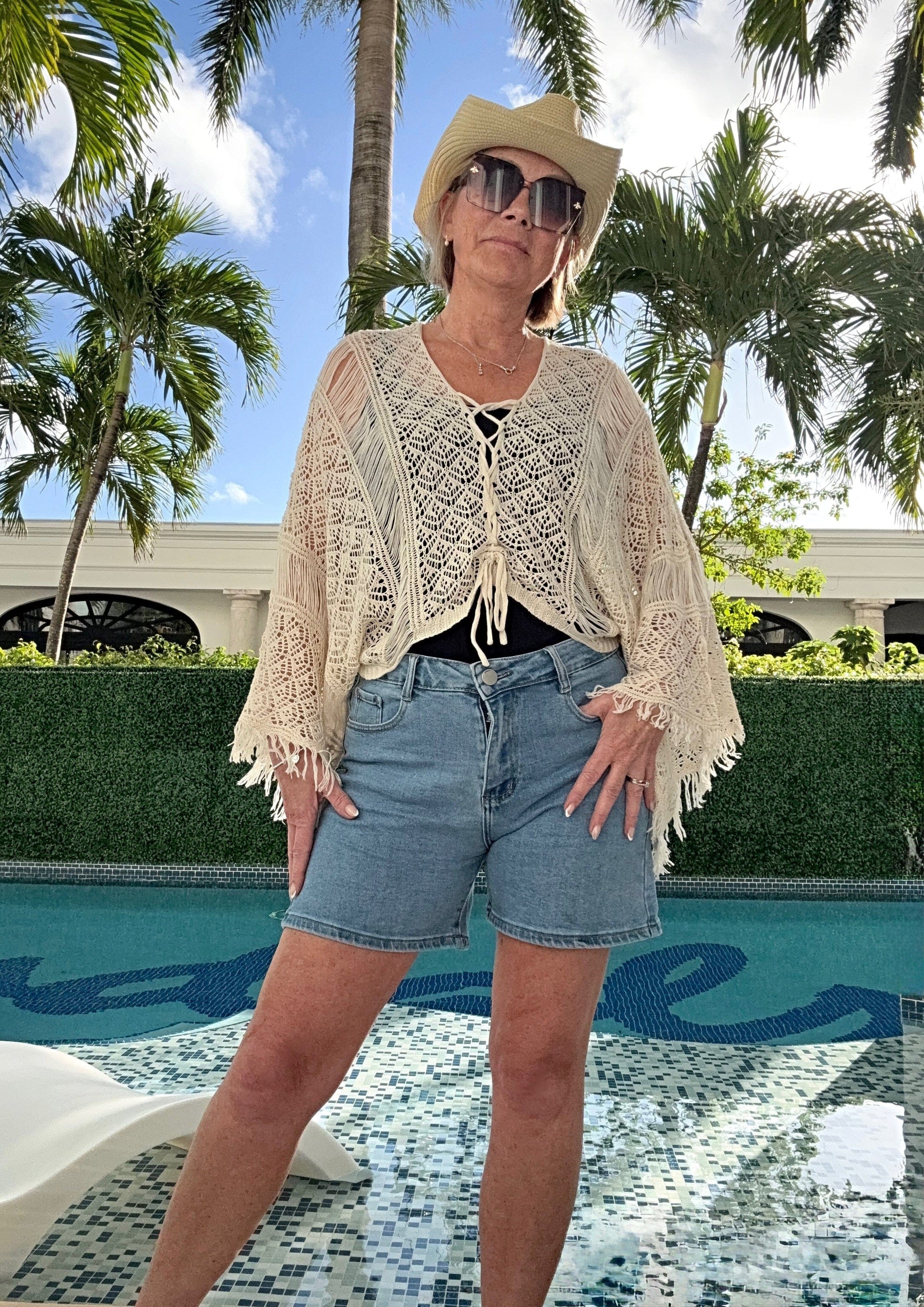 Talia Crochet Lace Top with Fringe Detail Cream