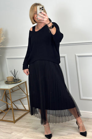 Adriana Jumper & Pleated Tulle Dress Set 8-18 Black