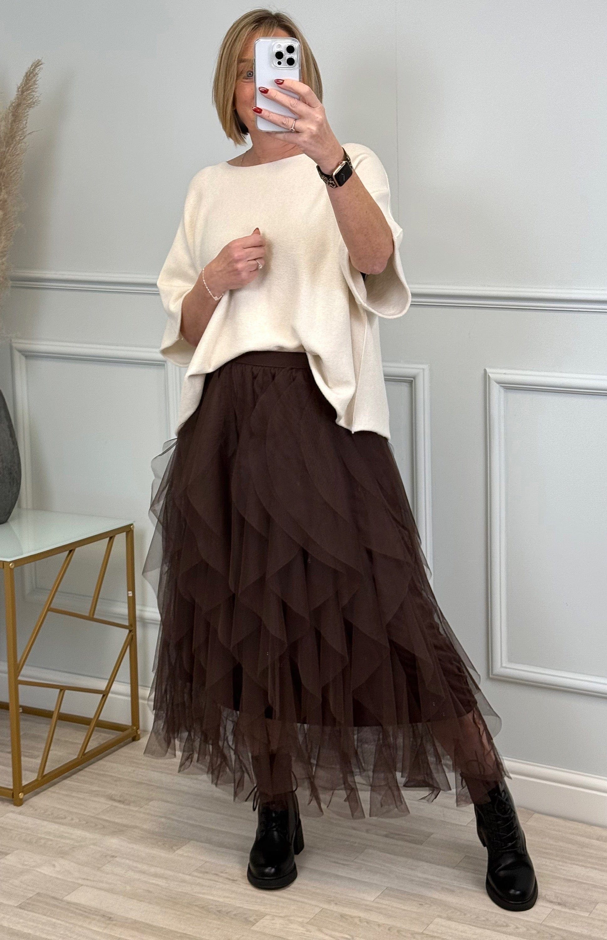 Lori Mesh Tulle Skirt 8-18 Chocolate