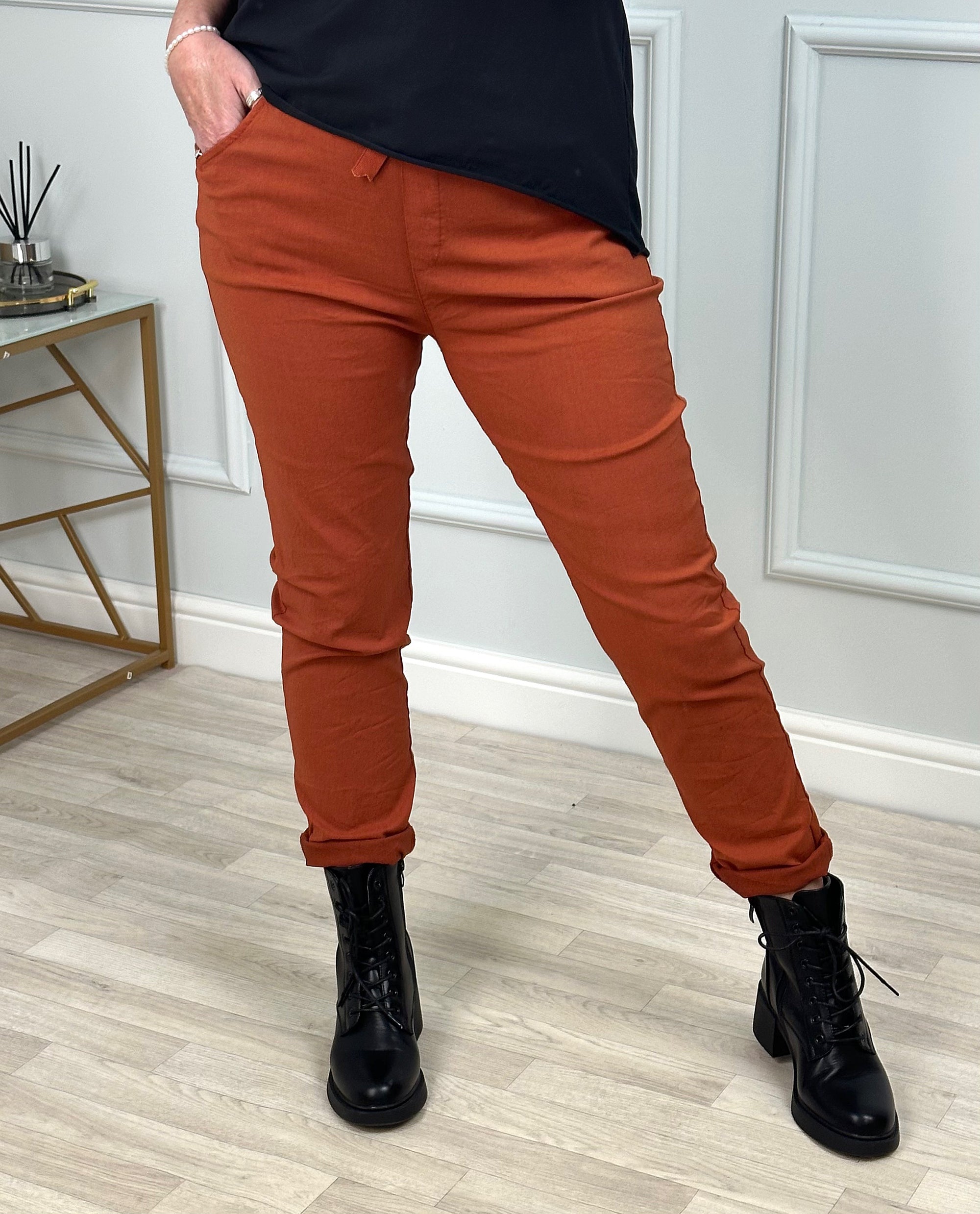 Julia Stretch Magic Trousers 8-22 Rust - Susie's Boutique