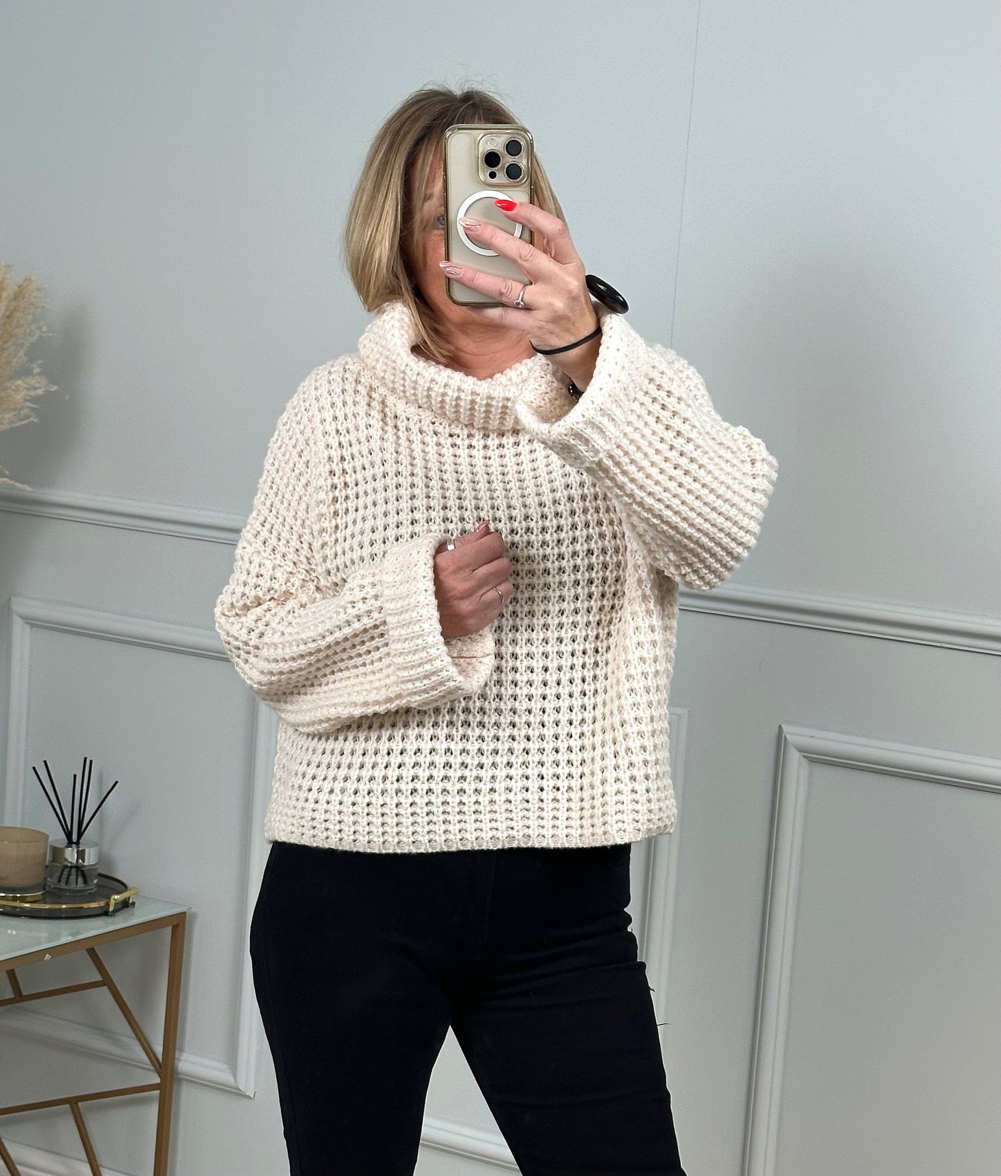 Abi Cowl Neck Waffle Knit Jumper 8-16 Cream - Susie's Boutique