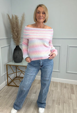 Bella Rainbow Knit Off-Shoulder Sweater 8-16