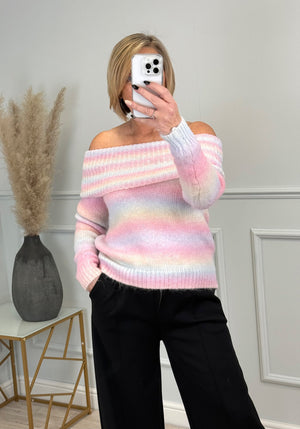 Bella Rainbow Knit Off-Shoulder Sweater 8-16