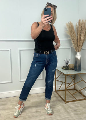 G-Smack Emily Distressed  Mom Fit Jeans 10-20 Dark Wash