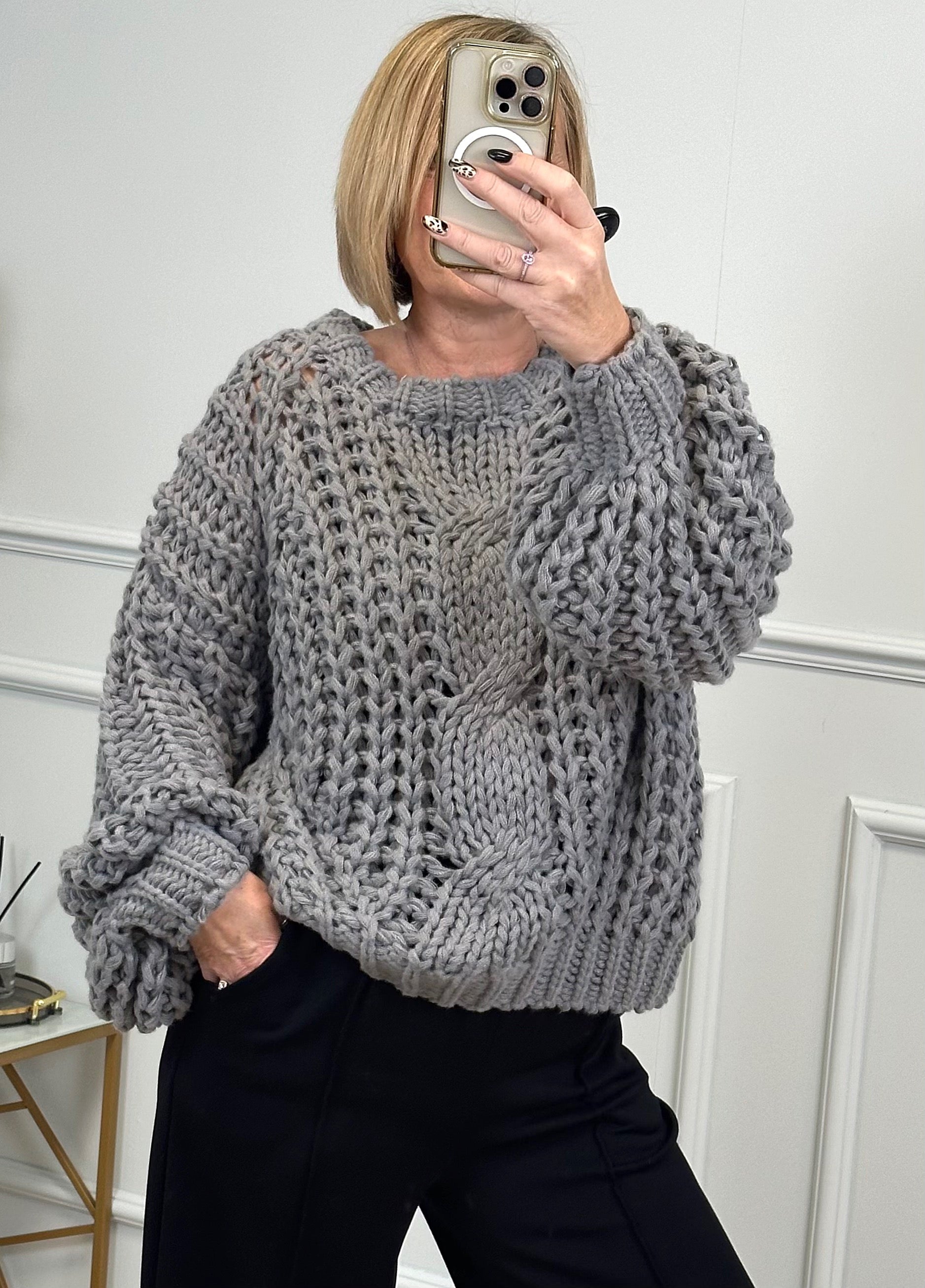 Alexandra  Chunky Fisherman Knit Jumper 8-18 Grey - Susie's Boutique