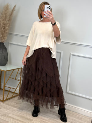 Lori Mesh Tulle Skirt 8-18 Chocolate