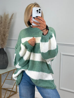 Fallon Bold Striped Oversized Knitted Jumper 10-20 Sage