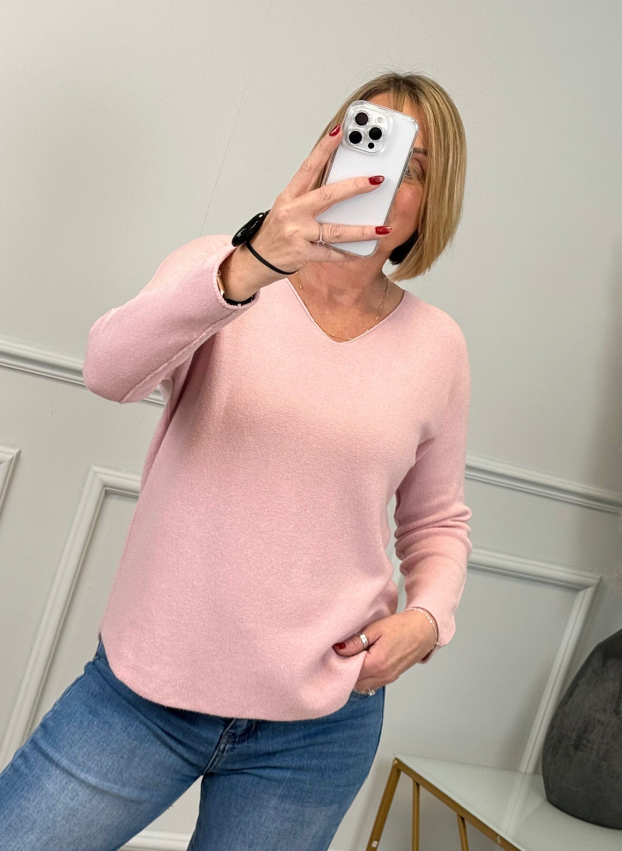 Sophia Soft Knit V-Neck Jumper 8-16 Pink