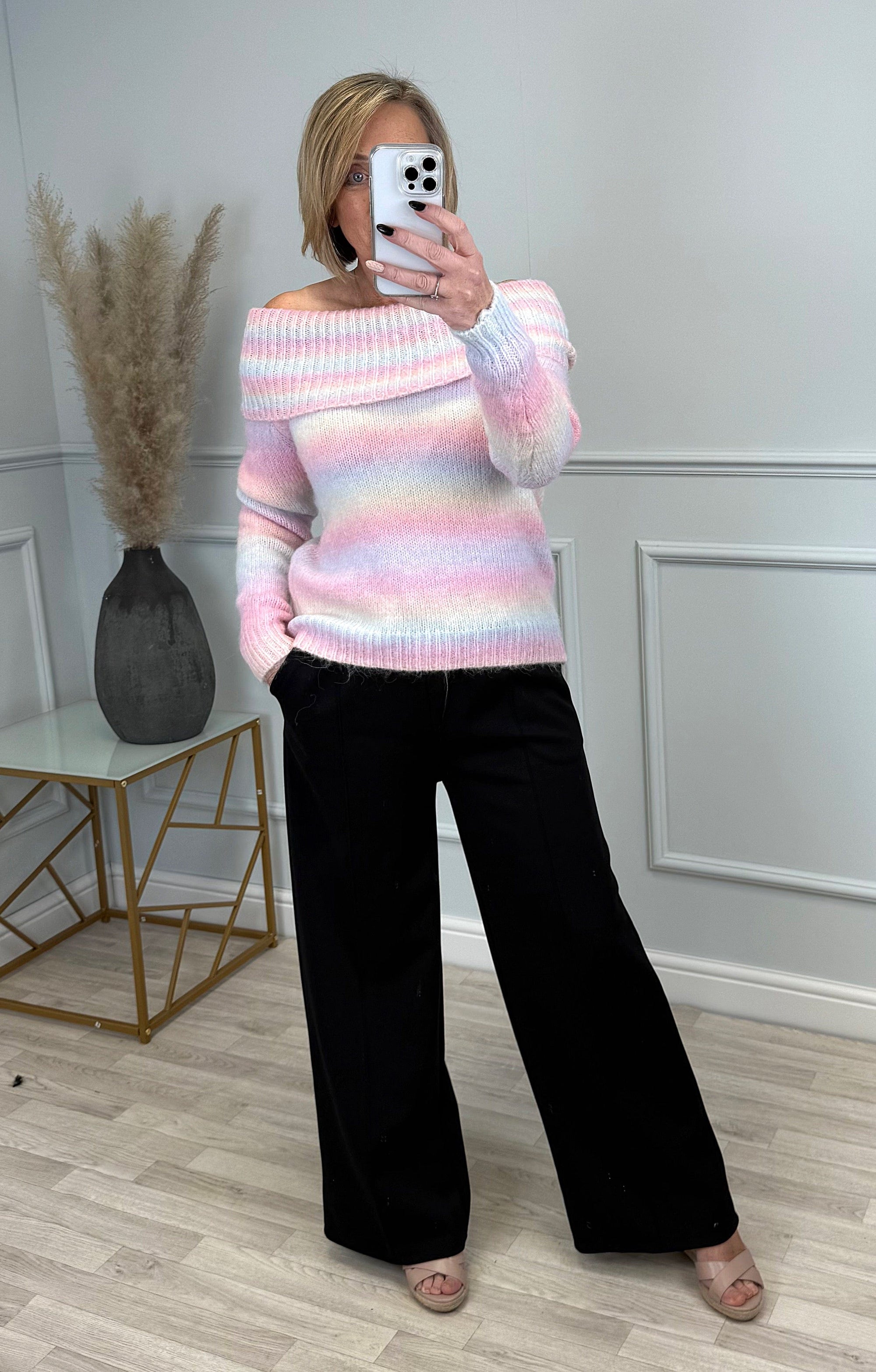 Bella Rainbow Knit Off-Shoulder Sweater 8-16