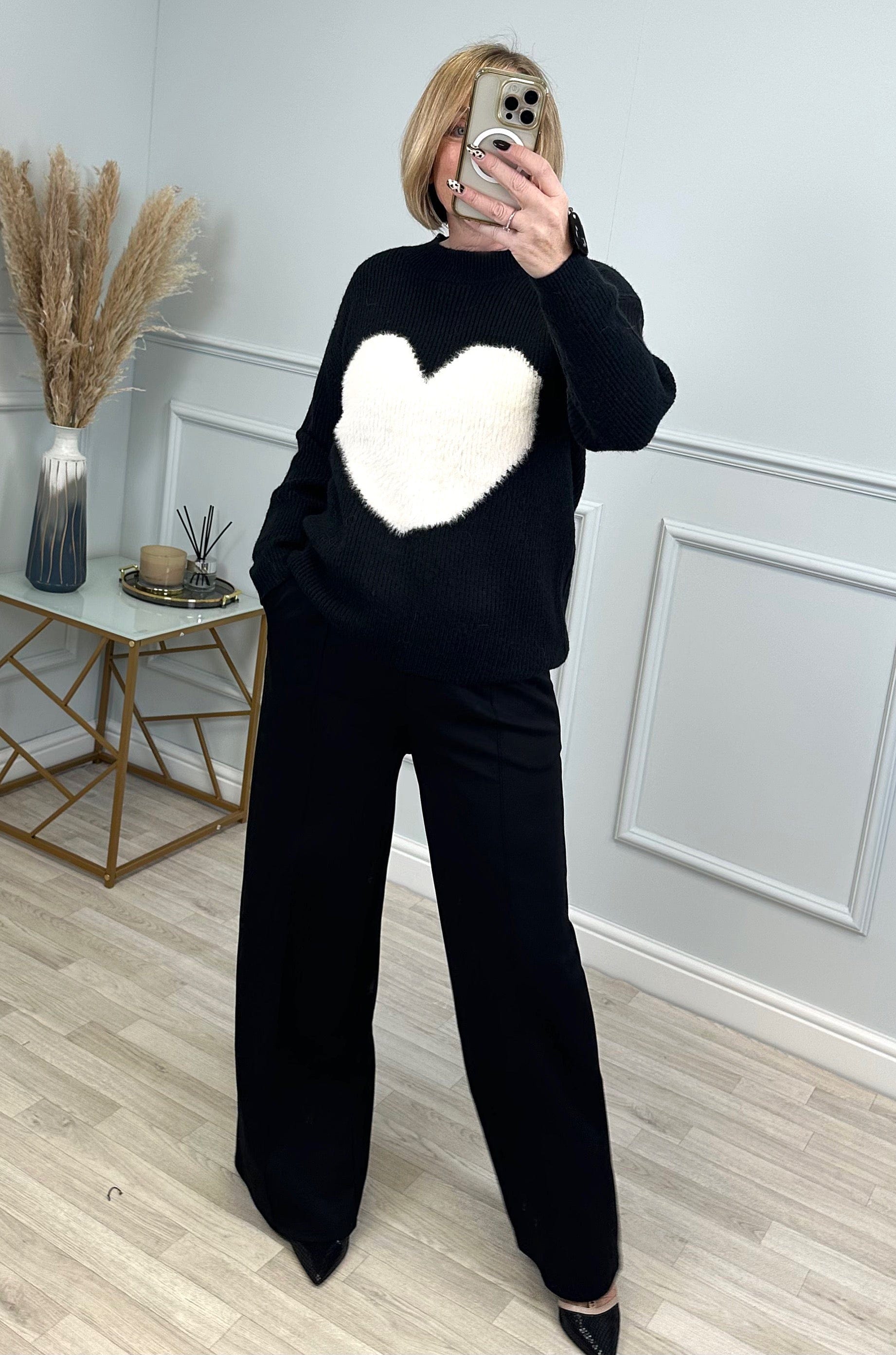 Valeria Fluffy Heart Jumper 8-18 Black