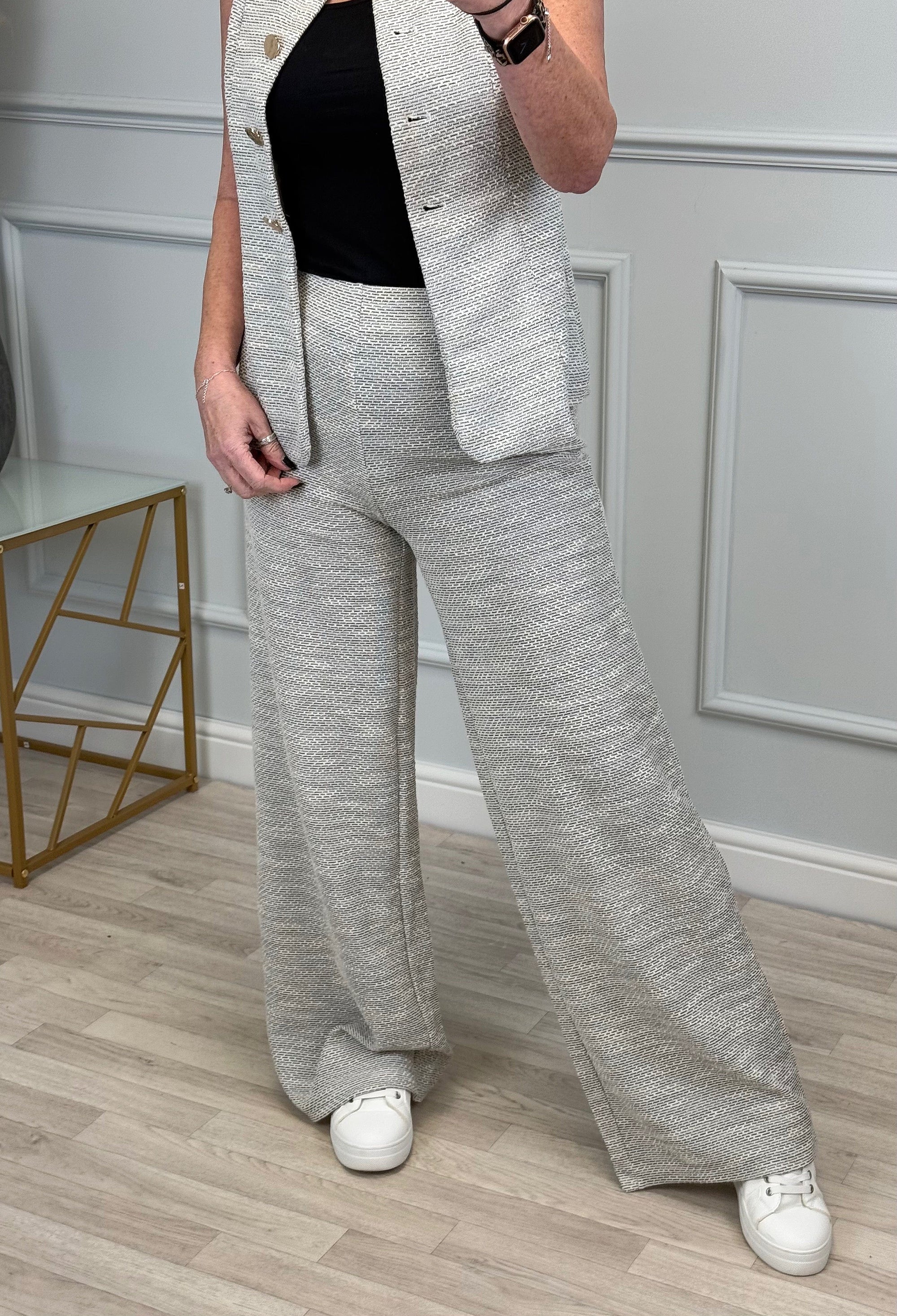 Leilani Textured Wide-Leg Trousers 10-14 Stone