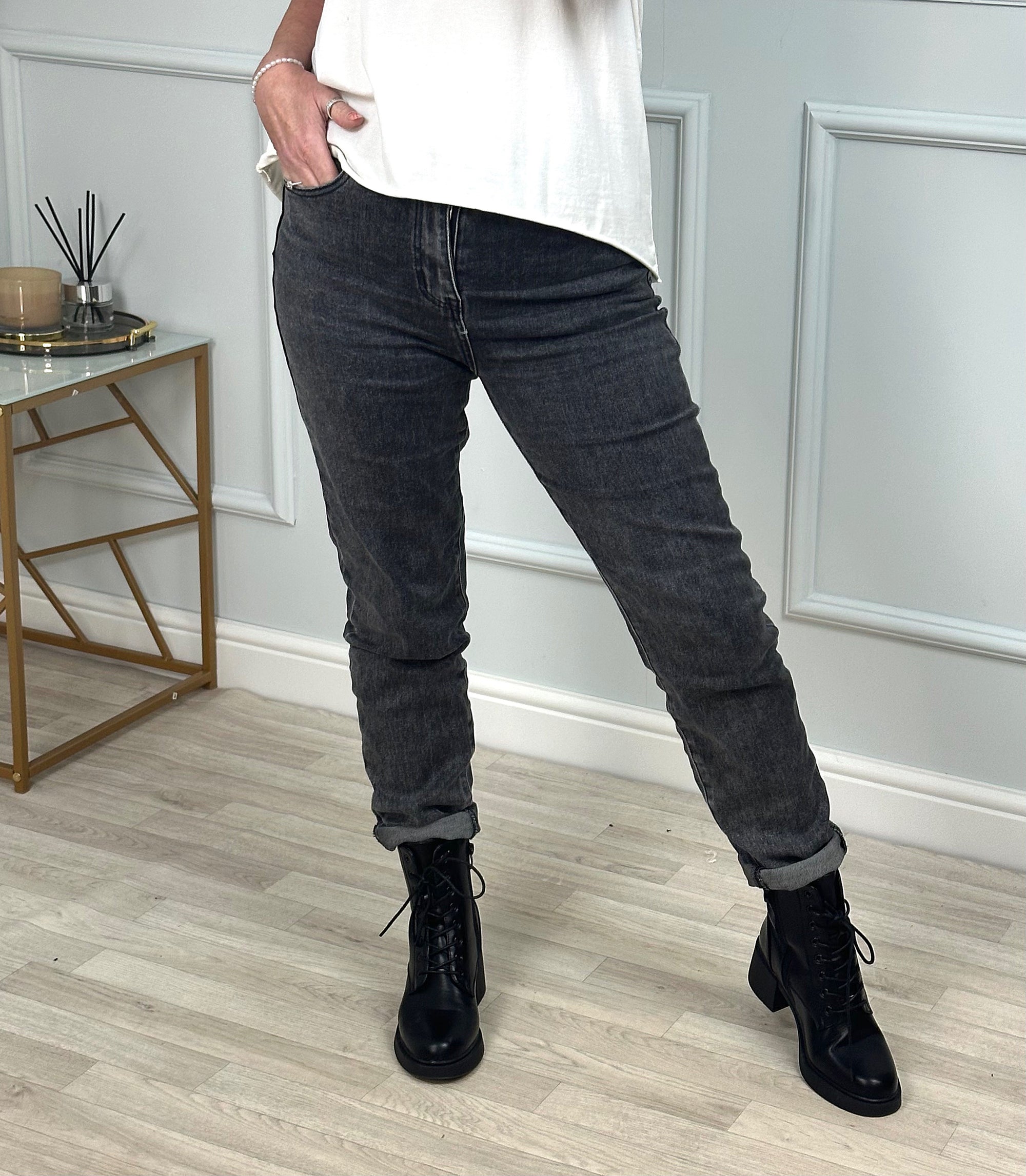 G-Smack Emily Mom Fit Jeans 8-22 Dark Grey - Susie's Boutique