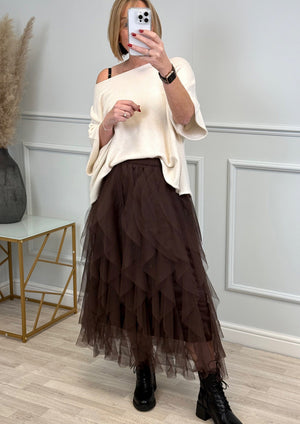 Lori Mesh Tulle Skirt 8-18 Chocolate