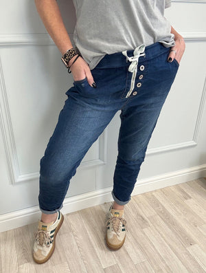 Calista Button-Detail Denim Magic Pants 8-16