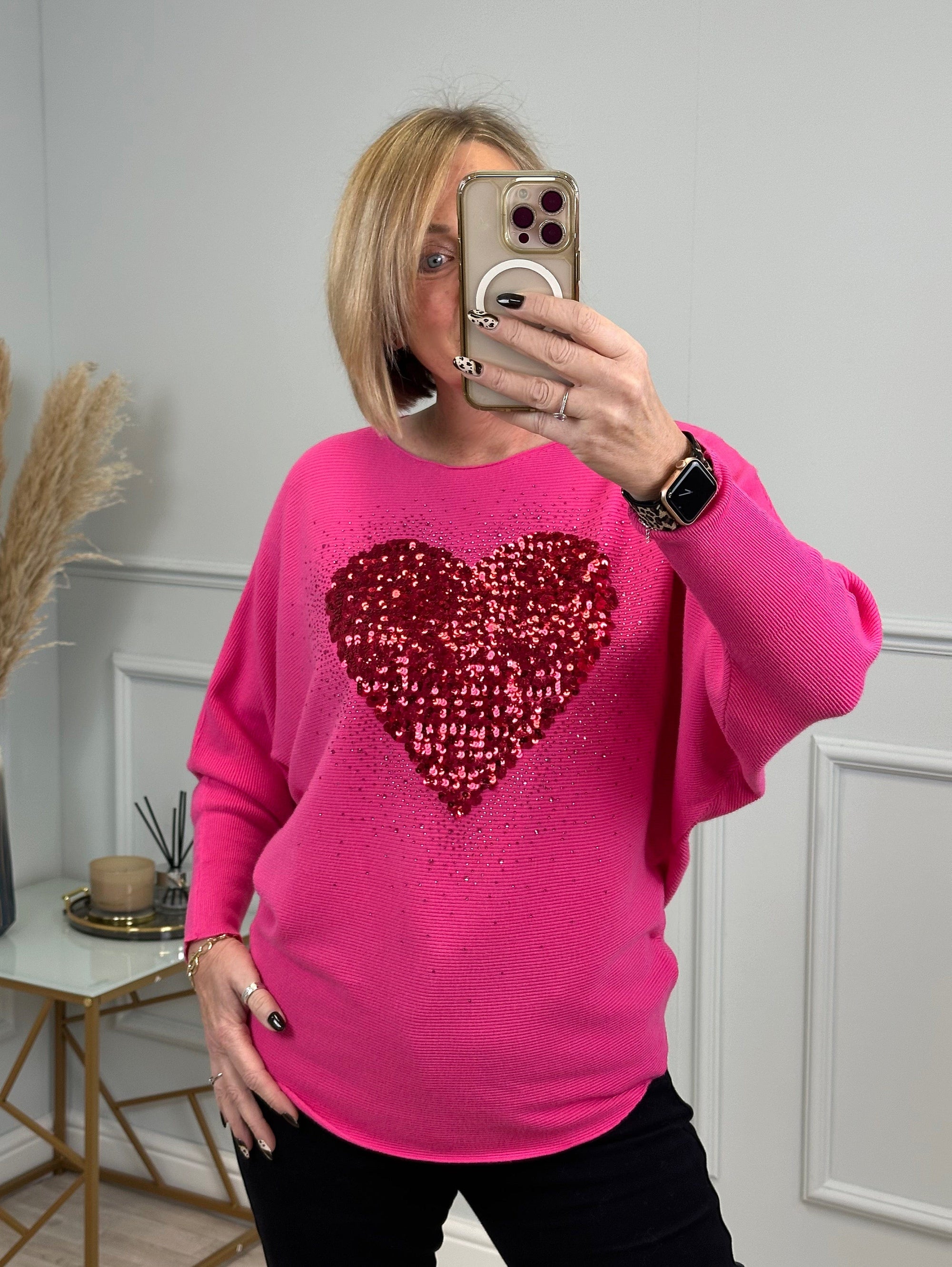 Heart Burst Sequin Jumper 8-16 Fucshia