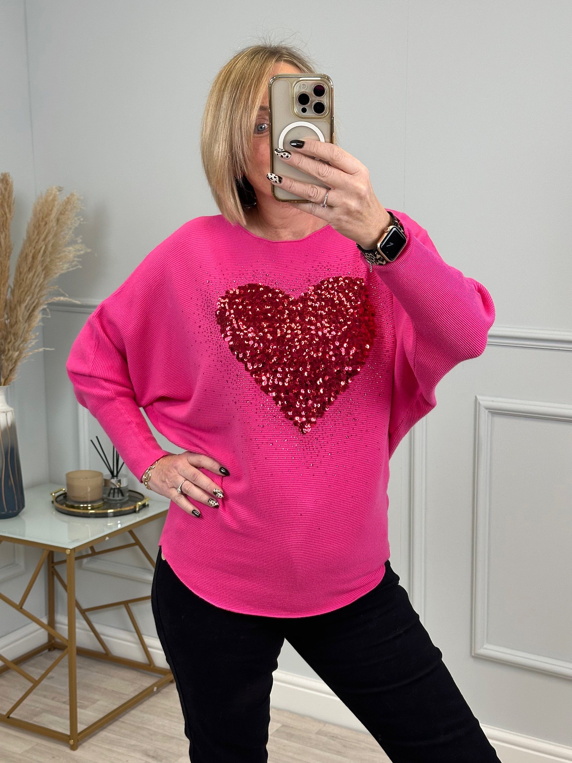 Heart Burst Sequin Jumper 8-16 Fucshia