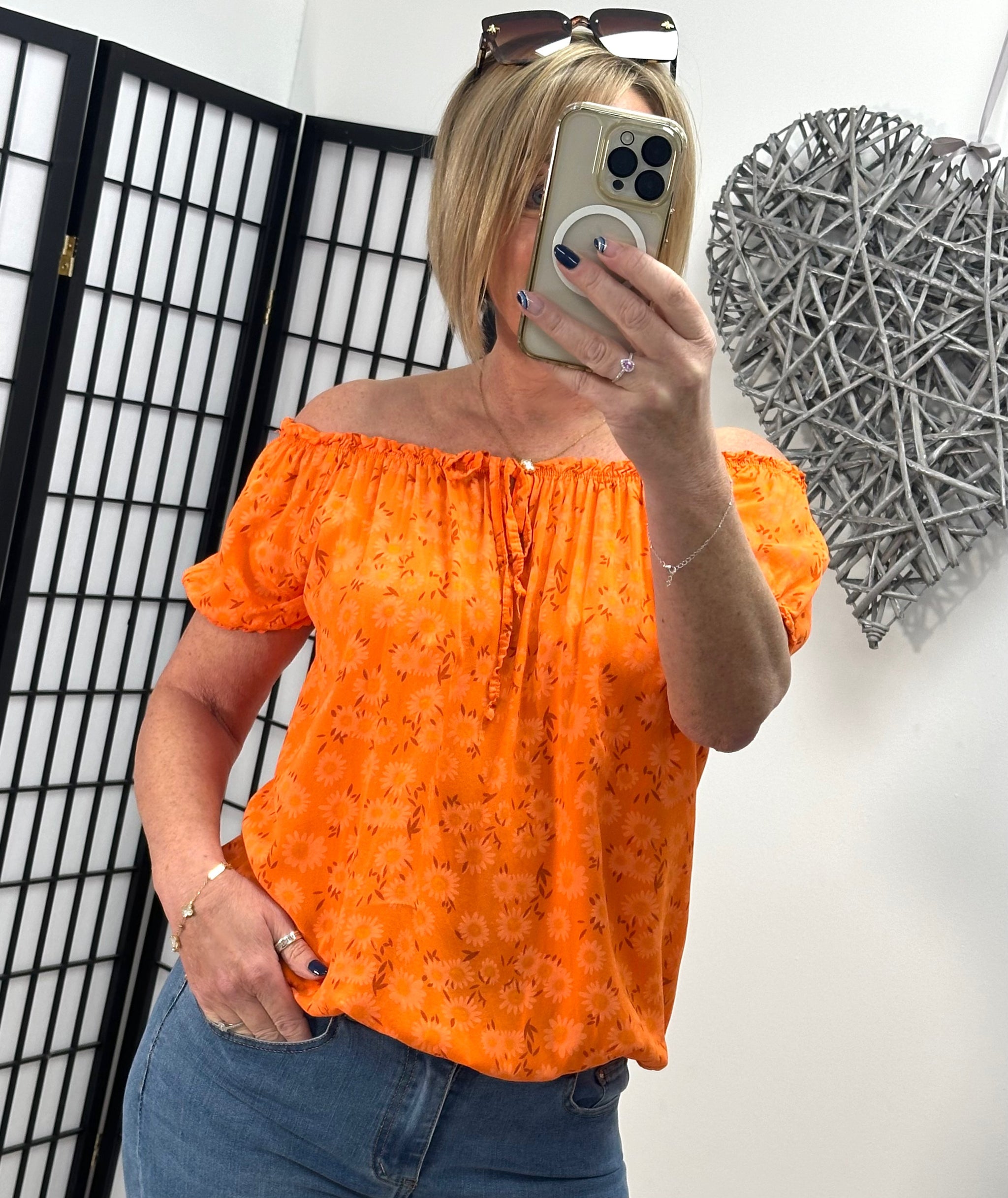 Jessie Gypsy Small Daisy Print Bardot Top 8 18 Orange Susie s