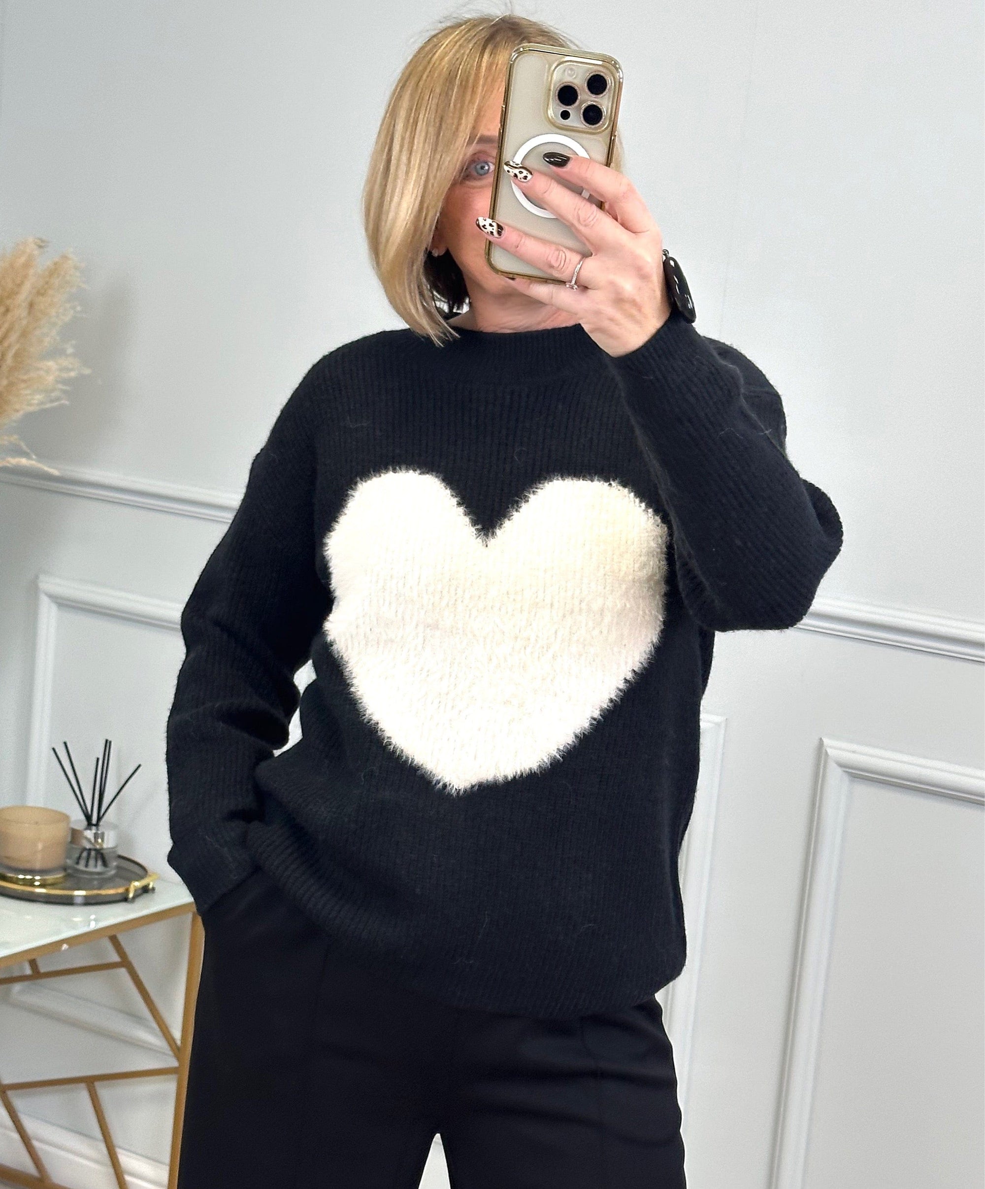 Valeria Fluffy Heart Jumper 8-18 Black