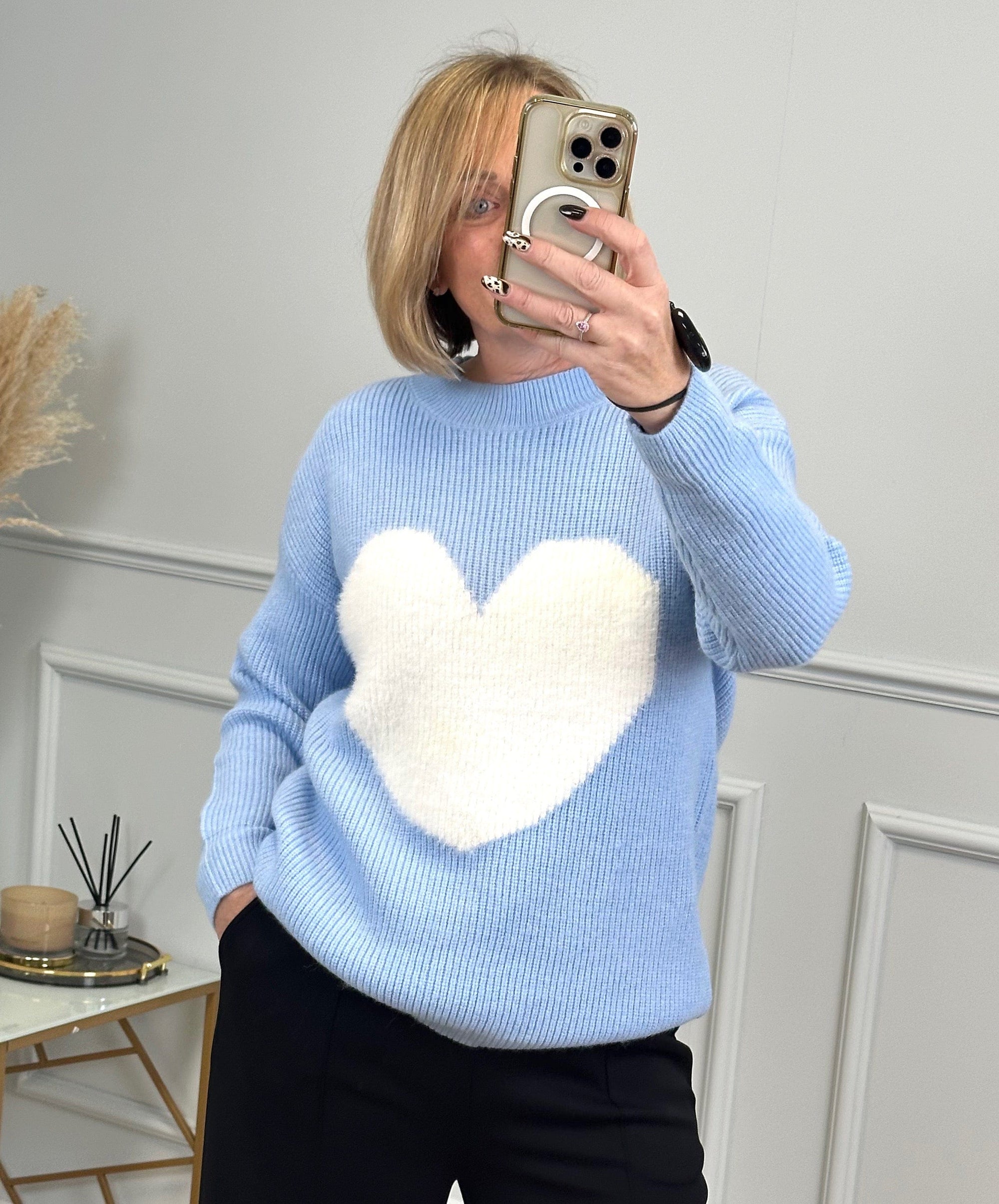 Valeria Fluffy Heart Jumper 8-18 Blue