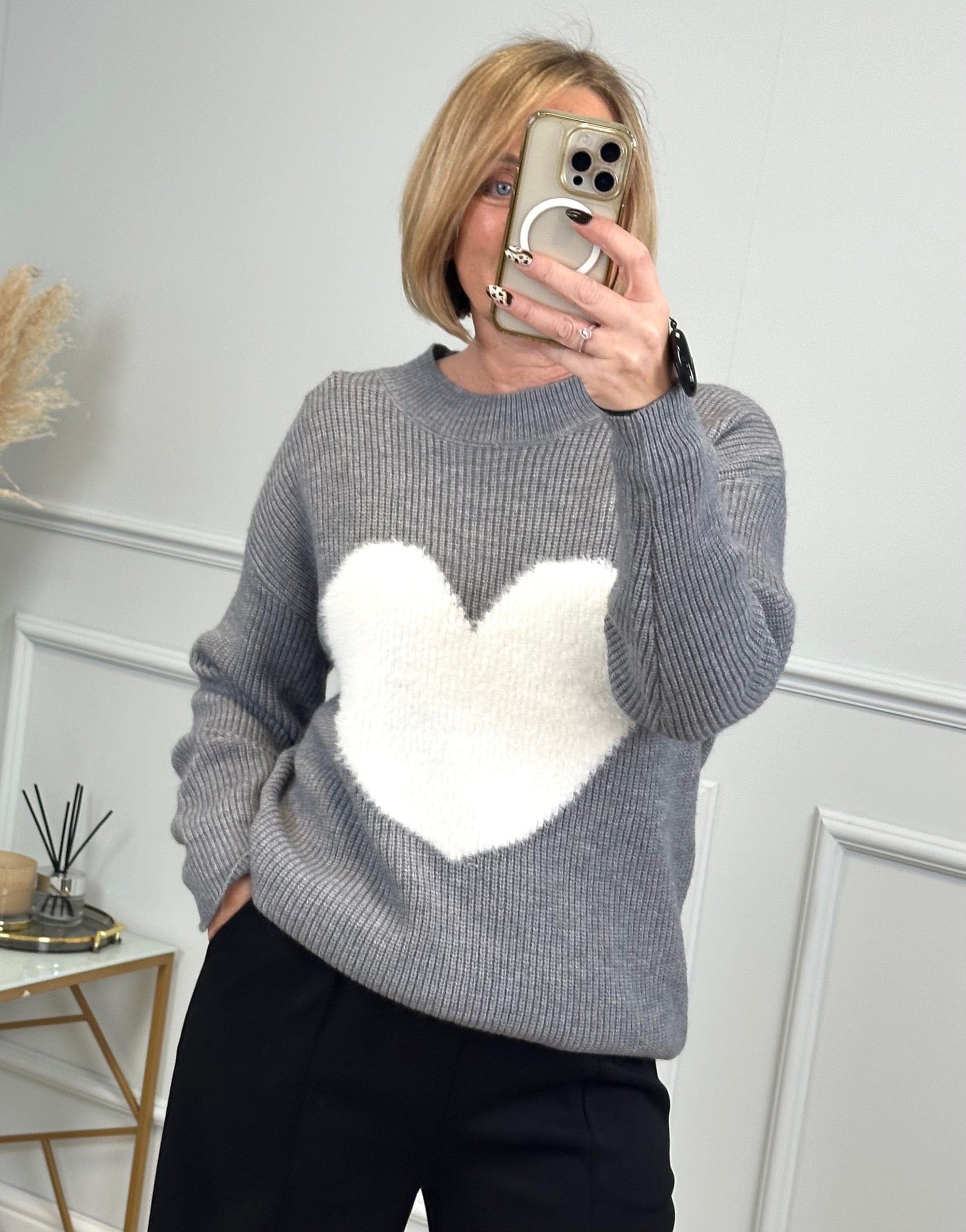 Valeria Fluffy Heart Jumper 8-18 Grey