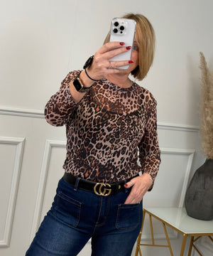 Carissa Leopard Mesh Top 8-18 Natural