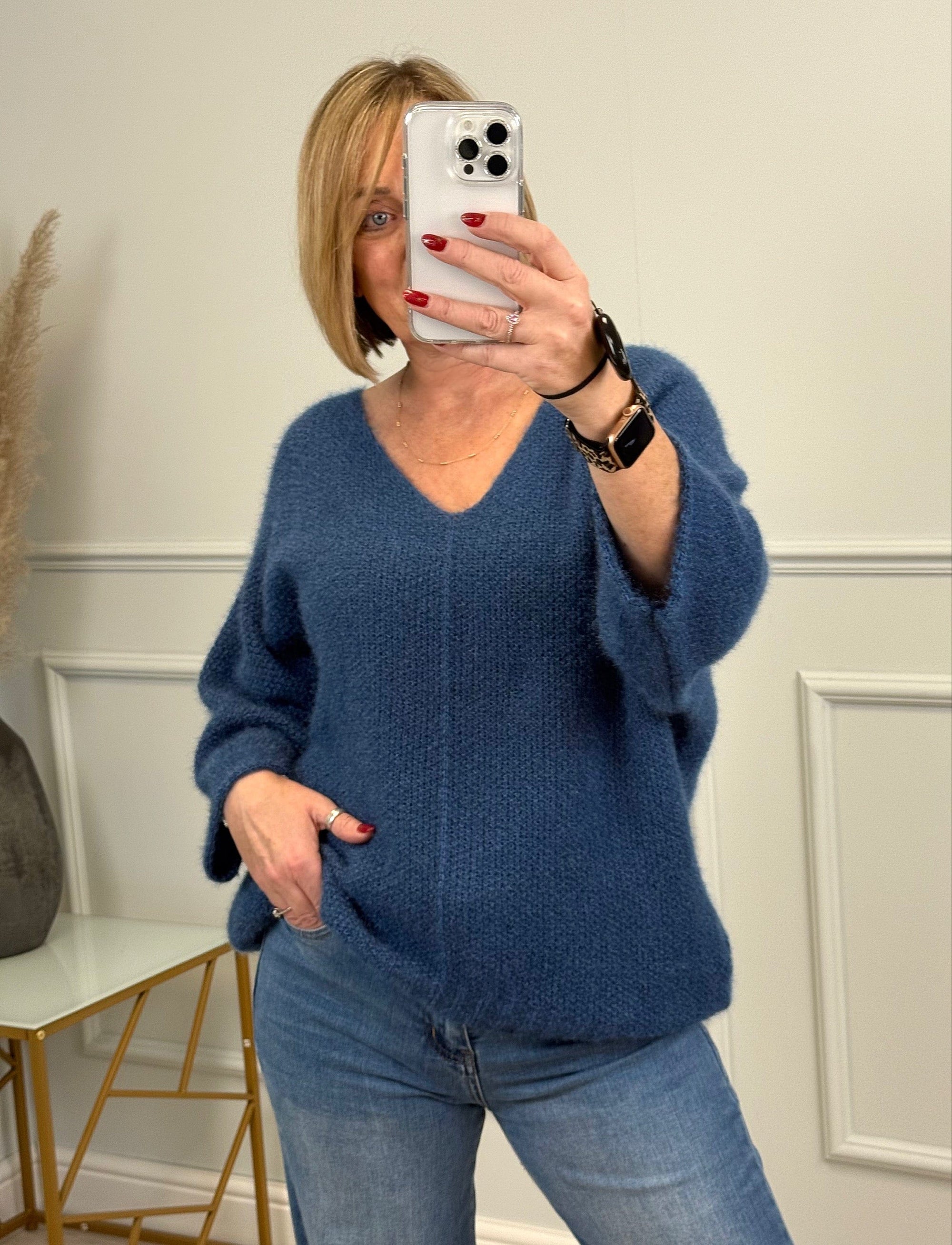 Ada V-Neck Batwing Jumper 8-18 Denim Blue