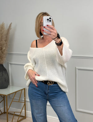 Ada V-Neck Batwing Jumper 8-18 White