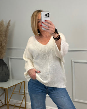 Ada V-Neck Batwing Jumper 8-18 White