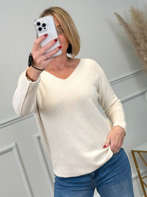 Sophia Soft Knit V-Neck Jumper 8-16 Cream