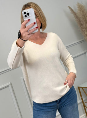 Sophia Soft Knit V-Neck Jumper 8-16 Cream