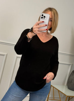 Sophia Soft Knit V-Neck Jumper 8-16 Black